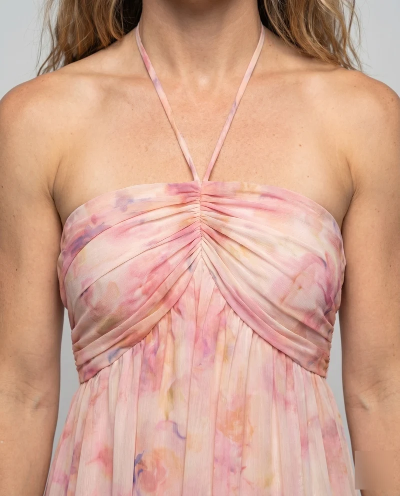 Damen Maxikleid Neckholder Knoten-Detail Fließend