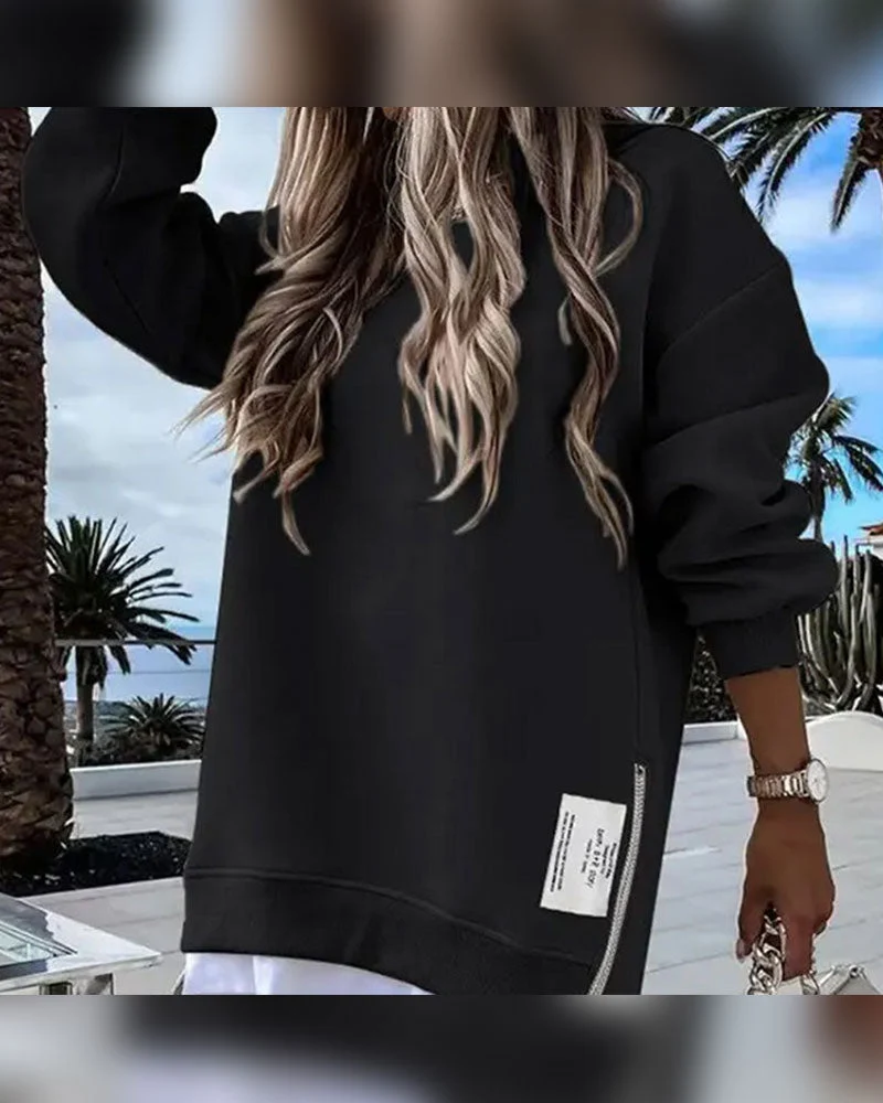 Sweatshirtkleid mit Langen Ärmeln Reißverschluss und Schlitz