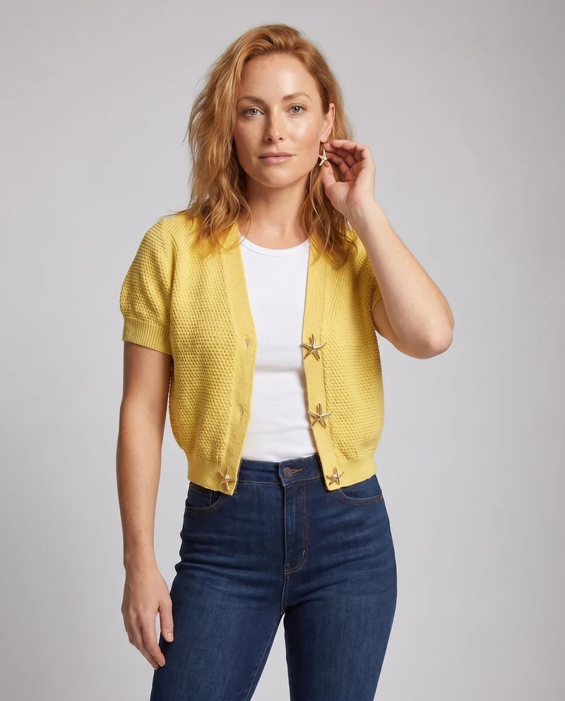 Damen Kurzärmeliges Strickoberteil mit strukturiertem Muster