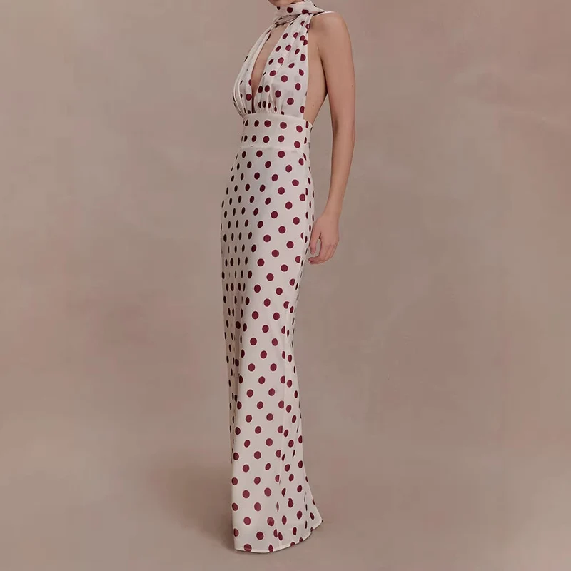 Damen Halter-Maxi-Kleid mit klassischen Punkten Nord Taschen