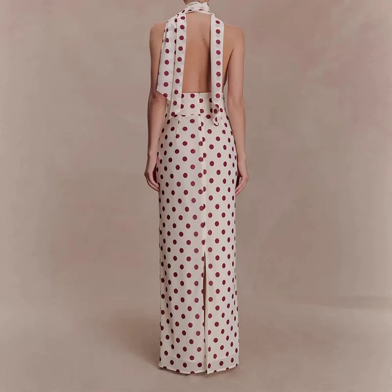 Damen Halter-Maxi-Kleid mit klassischen Punkten Nord Taschen