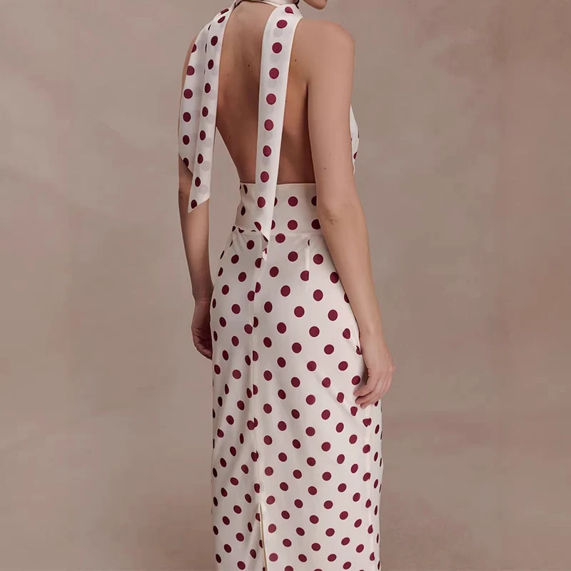 Damen Halter-Maxi-Kleid mit klassischen Punkten Nord Taschen