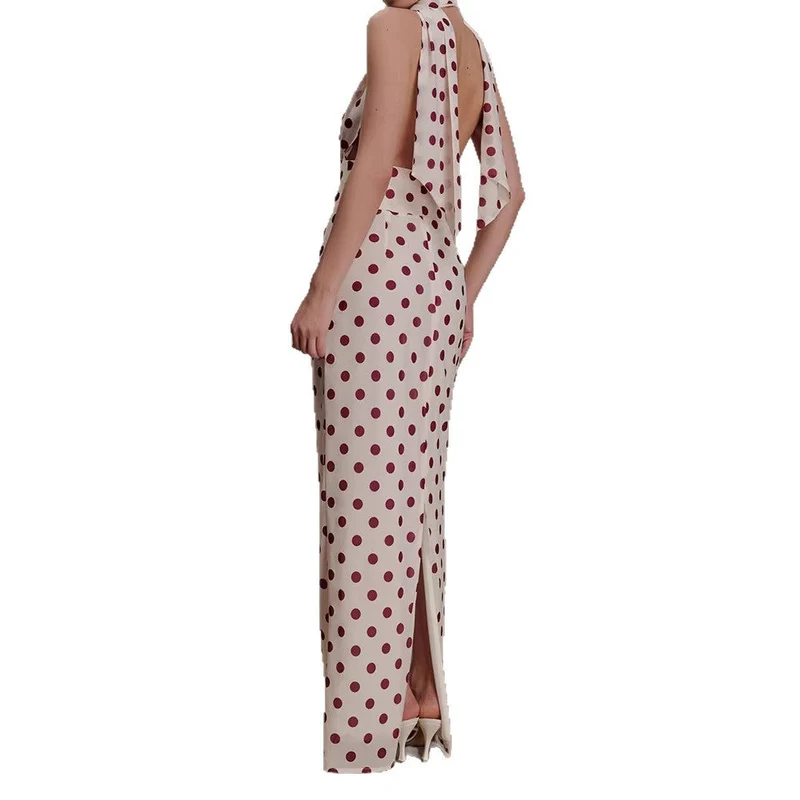 Damen Halter-Maxi-Kleid mit klassischen Punkten Nord Taschen