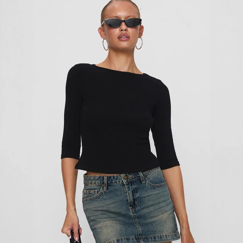 Damen figurbetontes Cropped Oberteil aus hochwertigem Rippmaterial