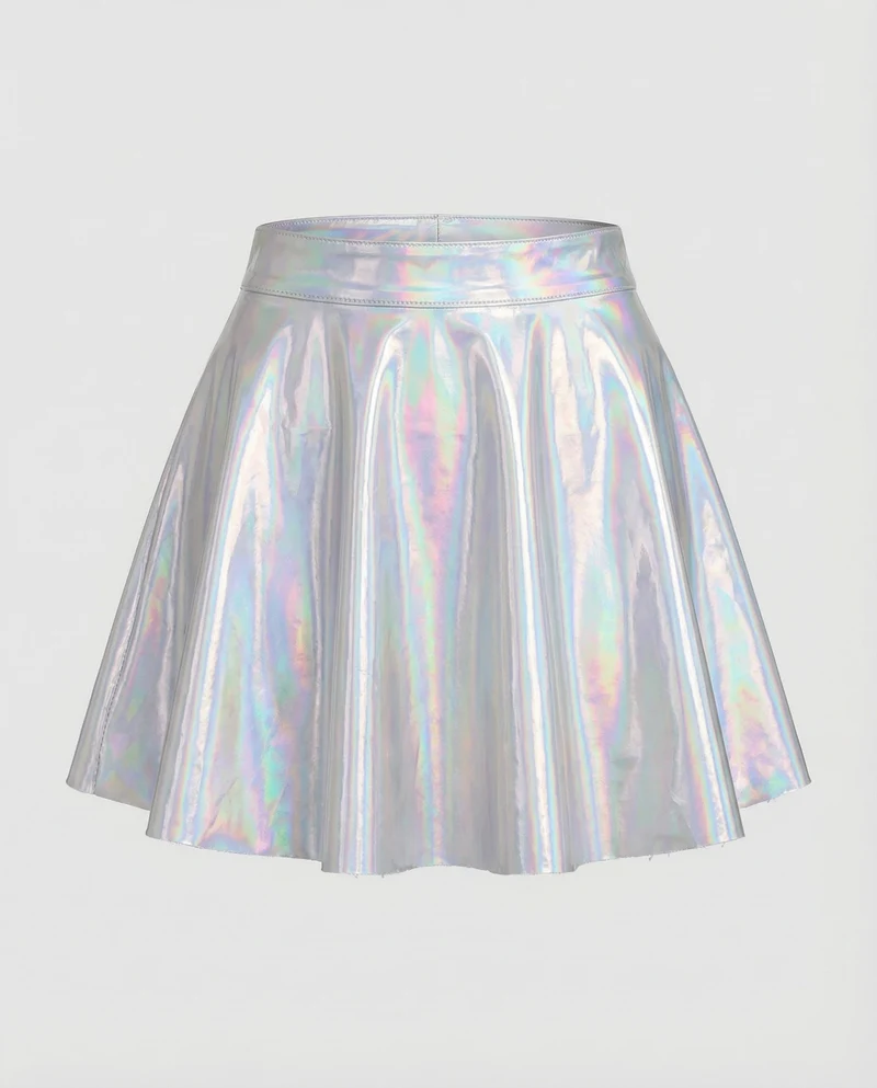 Damen futuristischer Teller-Minirock in Holografik-Optik