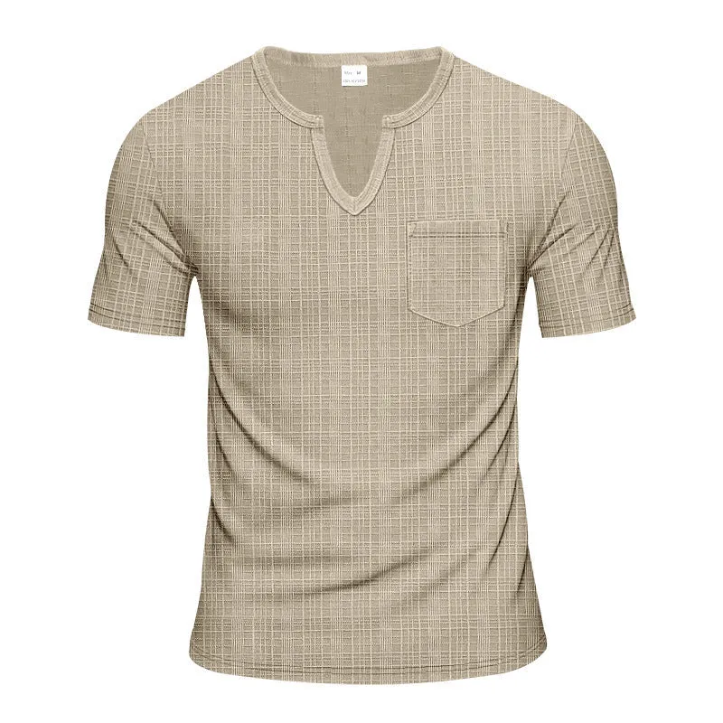 Herren Kurzarm V-Ausschnitt T-Shirt mit Brusttasche