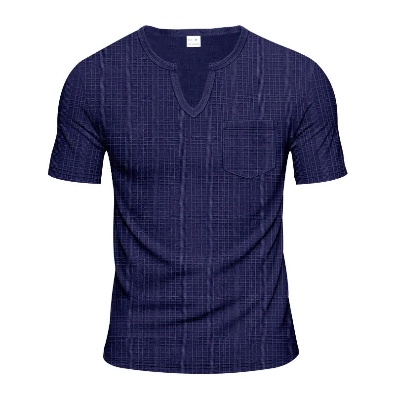 Herren Kurzarm V-Ausschnitt T-Shirt mit Brusttasche