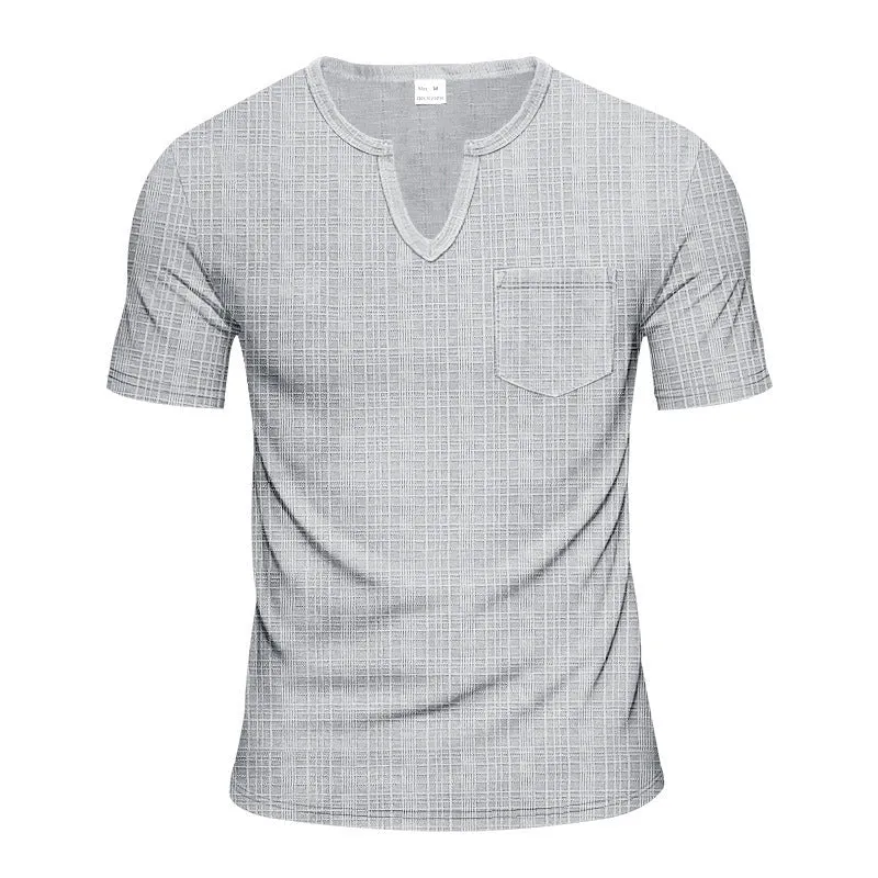 Herren Kurzarm V-Ausschnitt T-Shirt mit Brusttasche
