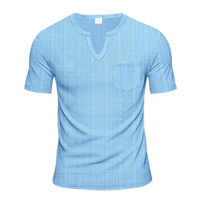 Herren Kurzarm V-Ausschnitt T-Shirt mit Brusttasche