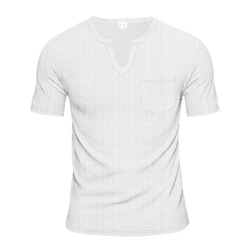 Herren Kurzarm V-Ausschnitt T-Shirt mit Brusttasche