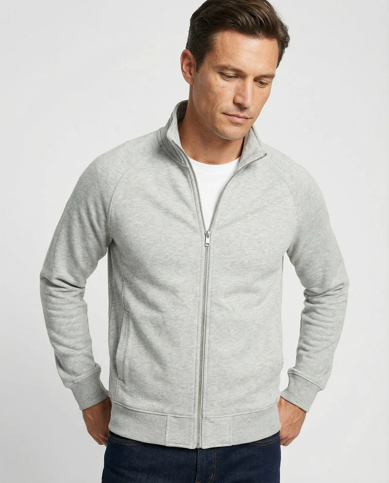 Herren strukturierte Stehkragen-Sweatjacke mit Raglanärmeln und durchgehendem Reißverschluss Nord Taschen