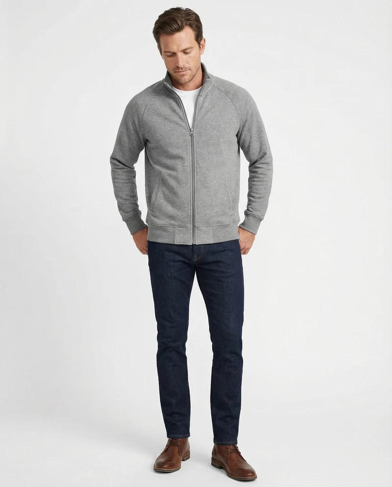 Herren strukturierte Stehkragen-Sweatjacke mit Raglanärmeln und durchgehendem Reißverschluss Nord Taschen