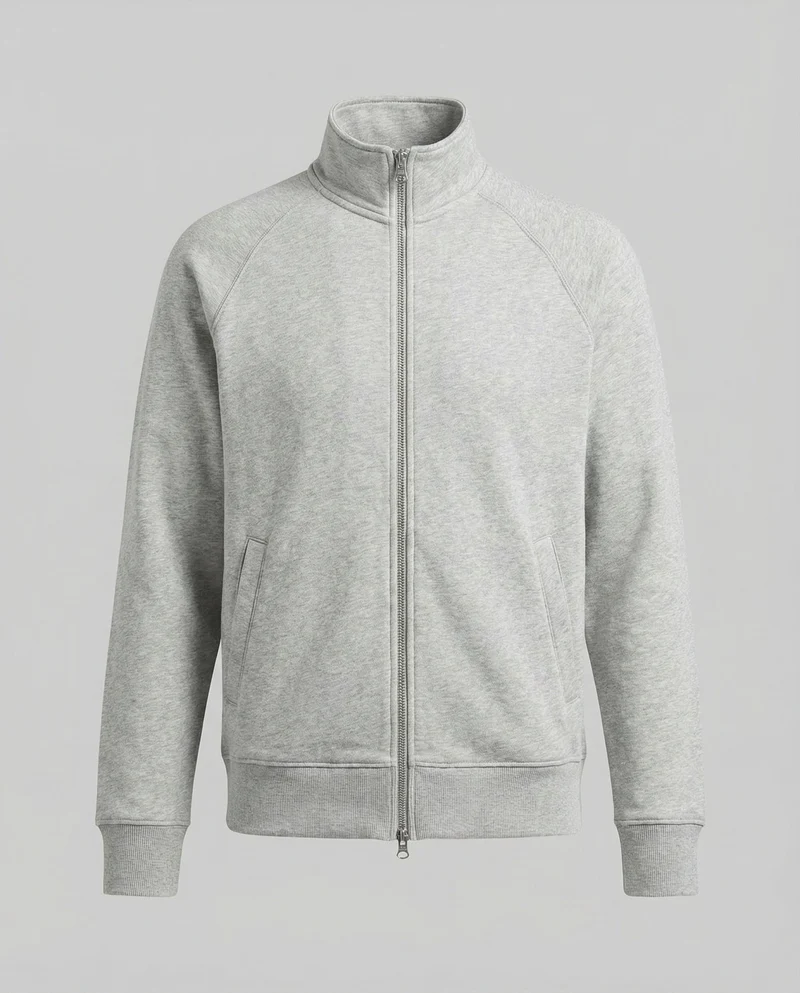 Herren strukturierte Stehkragen-Sweatjacke mit Raglanärmeln und durchgehendem Reißverschluss Nord Taschen