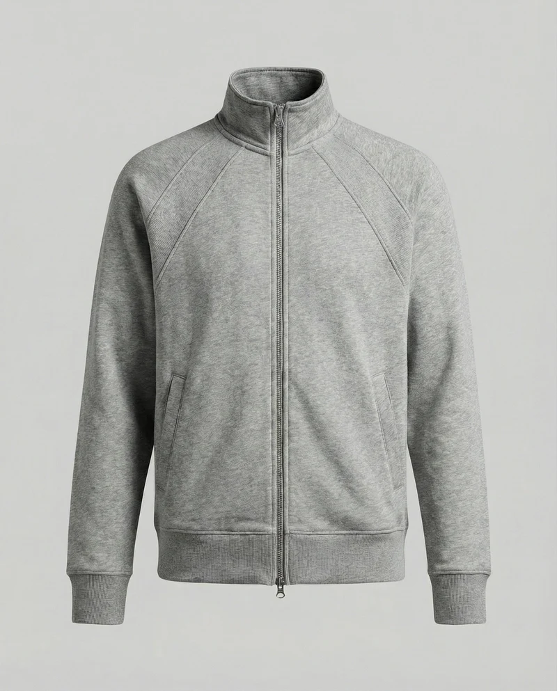 Herren strukturierte Stehkragen-Sweatjacke mit Raglanärmeln und durchgehendem Reißverschluss Nord Taschen
