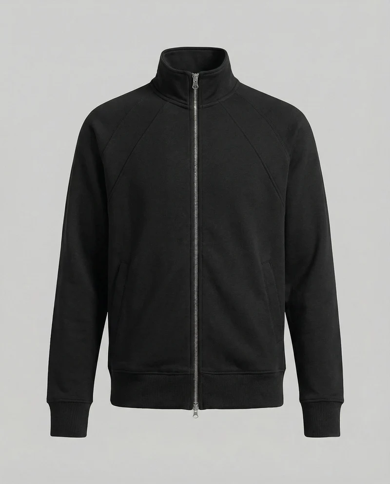Herren strukturierte Stehkragen-Sweatjacke mit Raglanärmeln und durchgehendem Reißverschluss Nord Taschen