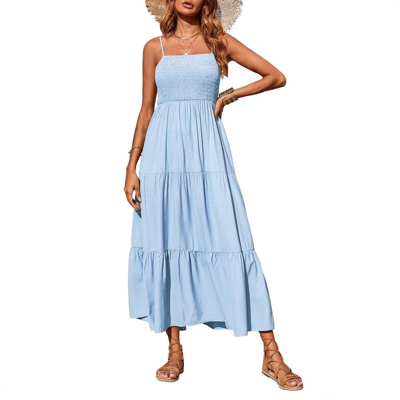 Damen Maxidress mit Spaghettiträgern und Volant-Design