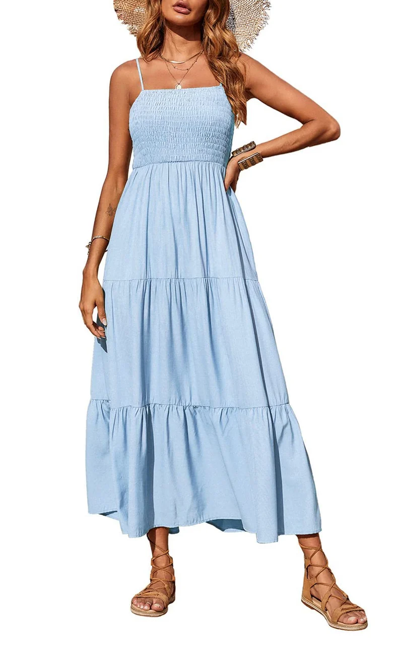 Damen Maxidress mit Spaghettiträgern und Volant-Design