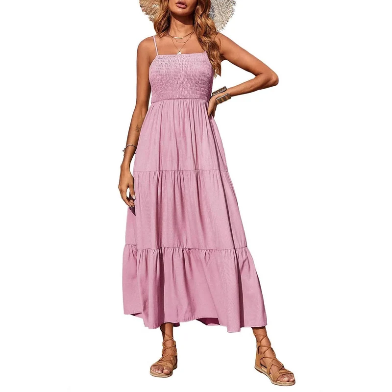 Damen Maxidress mit Spaghettiträgern und Volant-Design