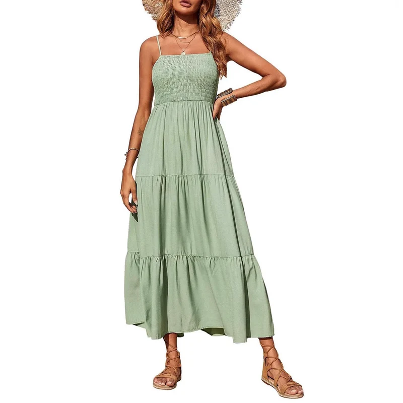 Damen Maxidress mit Spaghettiträgern und Volant-Design