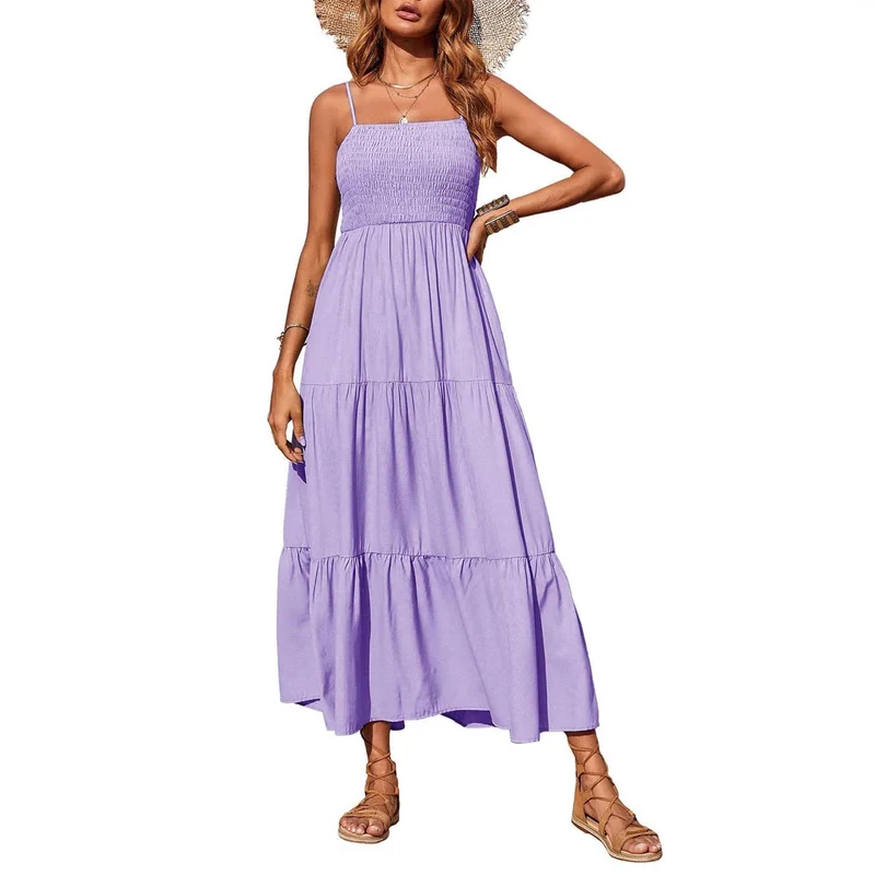 Damen Maxidress mit Spaghettiträgern und Volant-Design