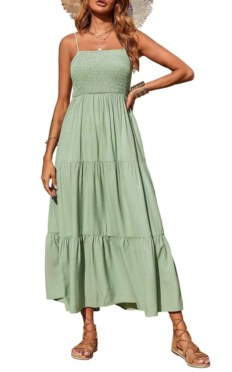 Damen Maxidress mit Spaghettiträgern und Volant-Design