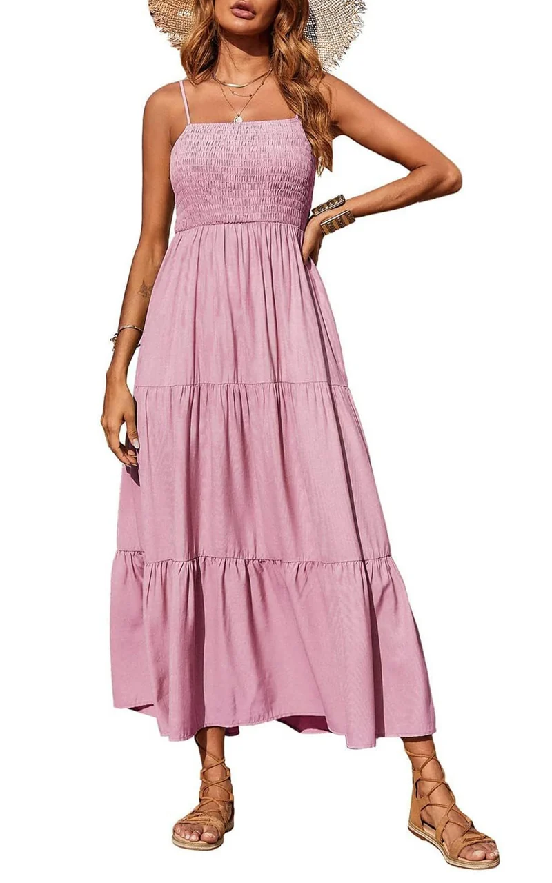 Damen Maxidress mit Spaghettiträgern und Volant-Design