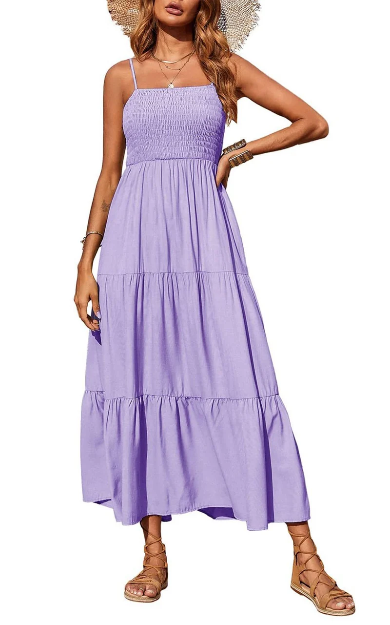 Damen Maxidress mit Spaghettiträgern und Volant-Design