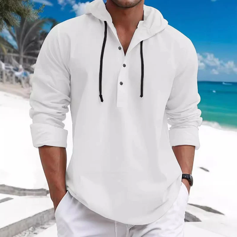 Herren lässiges Kapuzenshirt mit Knopfleiste und atmungsaktiver Struktur