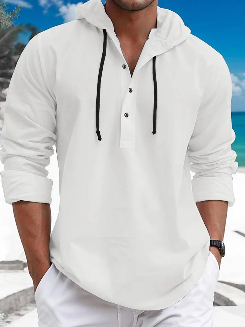 Herren lässiges Kapuzenshirt mit Knopfleiste und atmungsaktiver Struktur