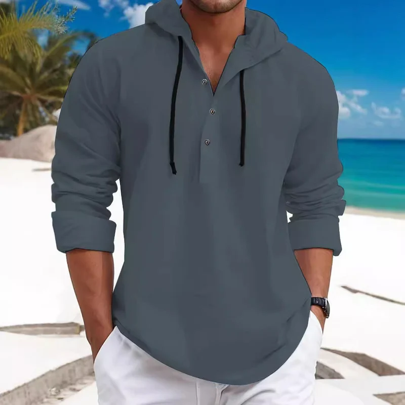 Herren lässiges Kapuzenshirt mit Knopfleiste und atmungsaktiver Struktur