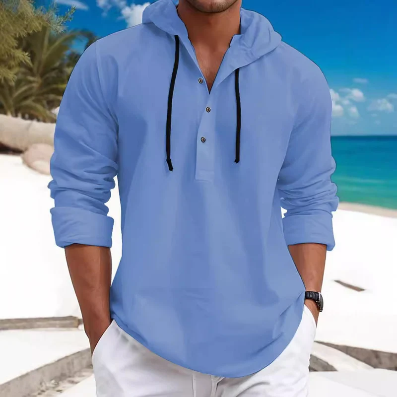 Herren lässiges Kapuzenshirt mit Knopfleiste und atmungsaktiver Struktur