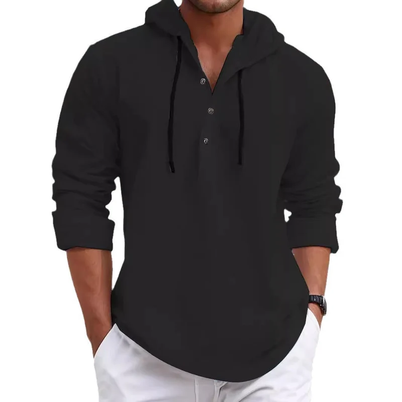 Herren lässiges Kapuzenshirt mit Knopfleiste und atmungsaktiver Struktur