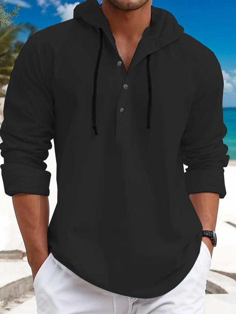 Herren lässiges Kapuzenshirt mit Knopfleiste und atmungsaktiver Struktur