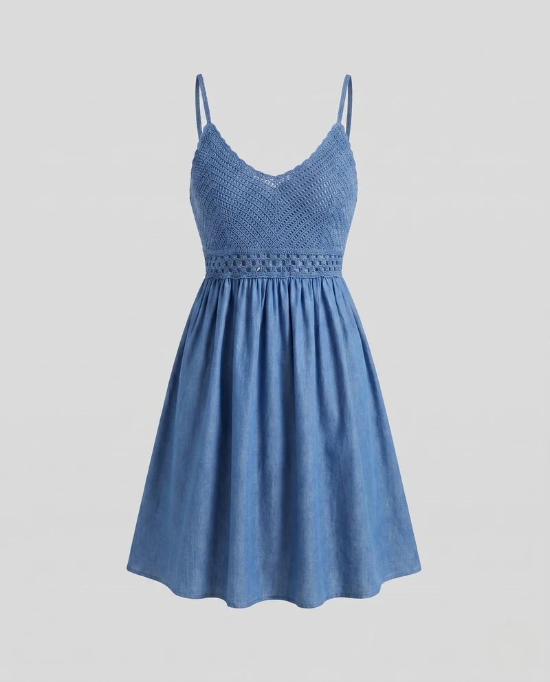 Damen Sommerkleid mit floralem Häkeloberteil
