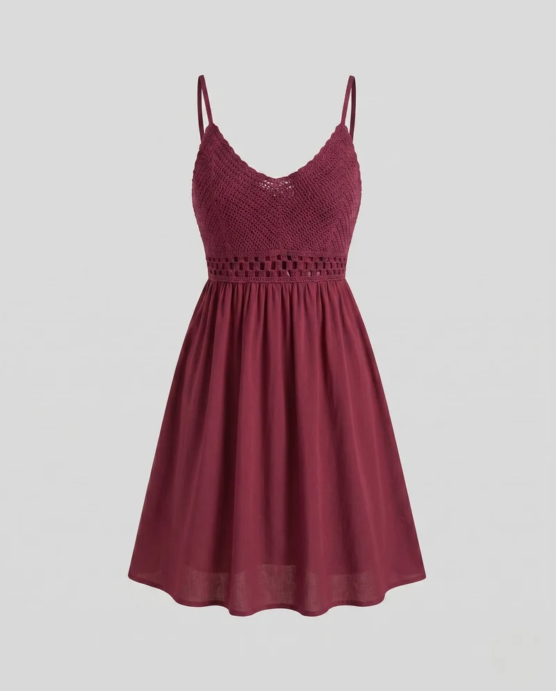 Damen Sommerkleid mit floralem Häkeloberteil