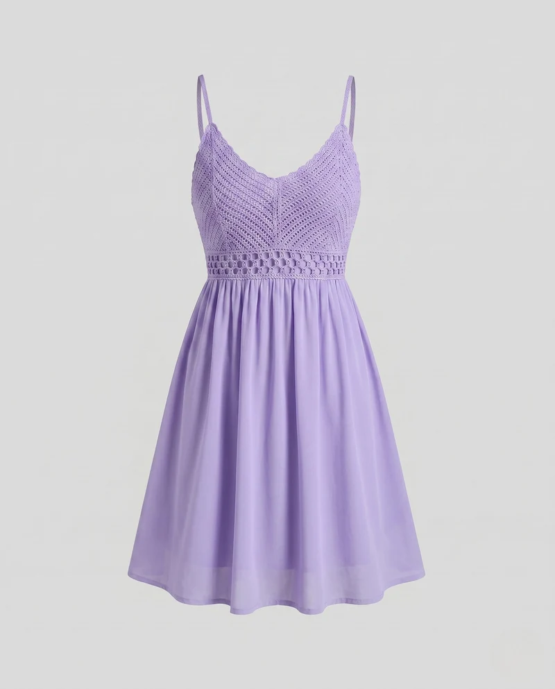 Damen Sommerkleid mit floralem Häkeloberteil