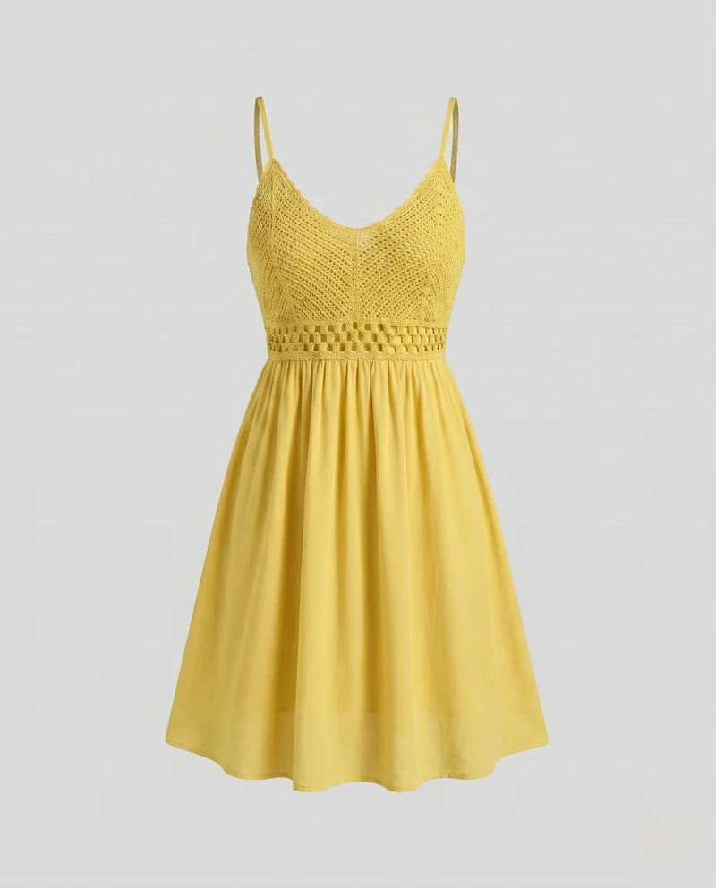 Damen Sommerkleid mit floralem Häkeloberteil