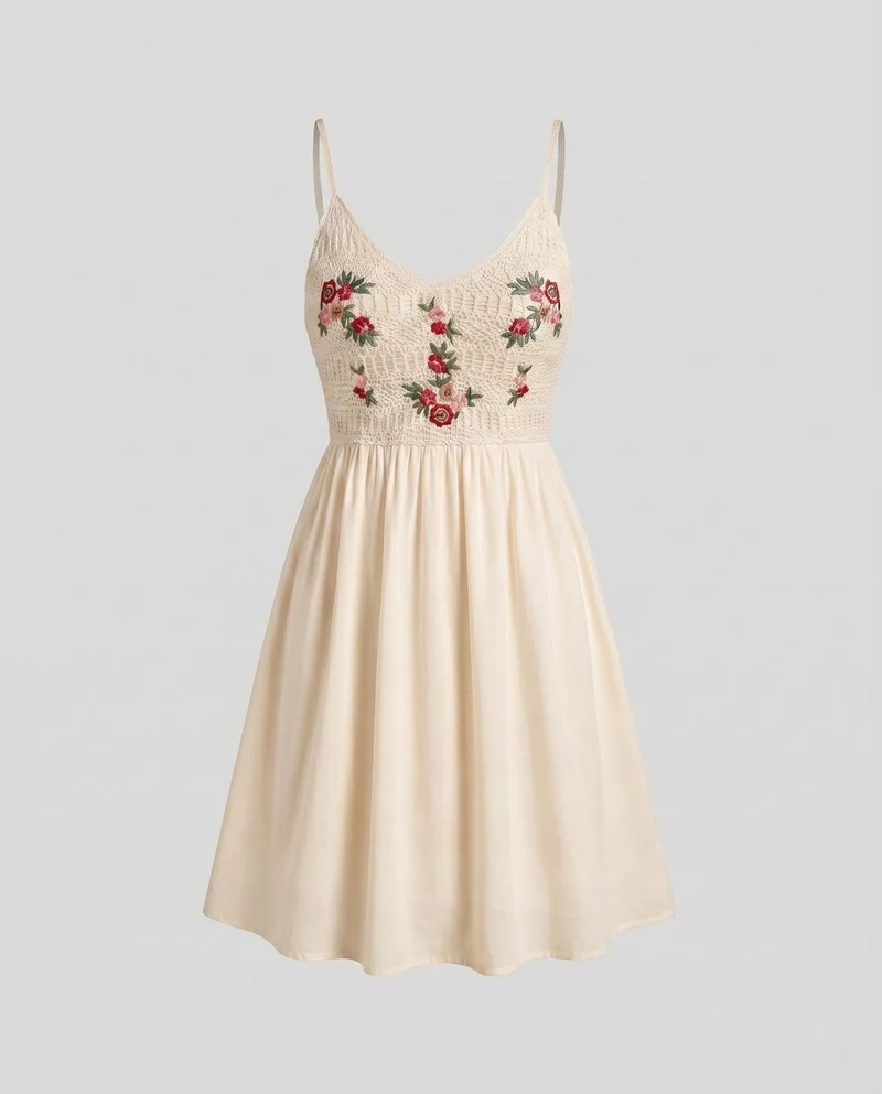 Damen Sommerkleid mit floralem Häkeloberteil