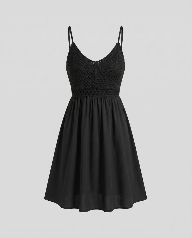 Damen Sommerkleid mit floralem Häkeloberteil