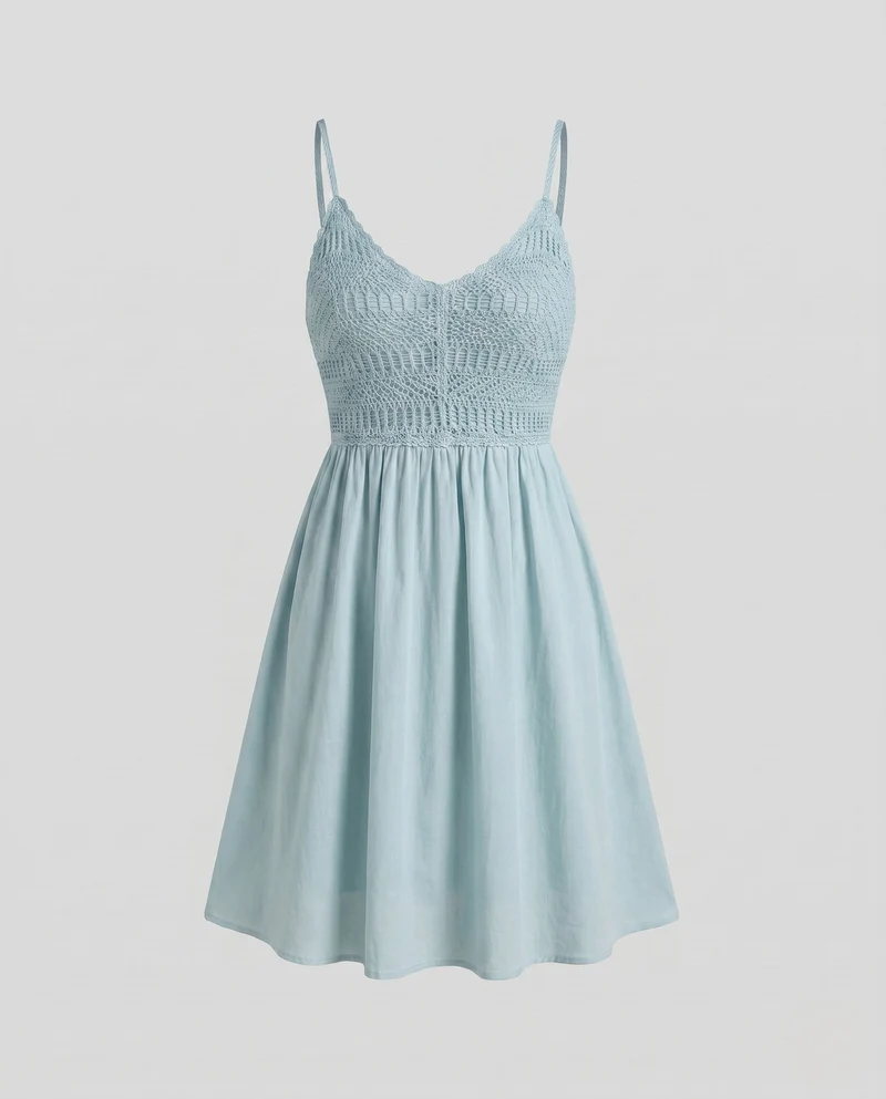 Damen Sommerkleid mit floralem Häkeloberteil