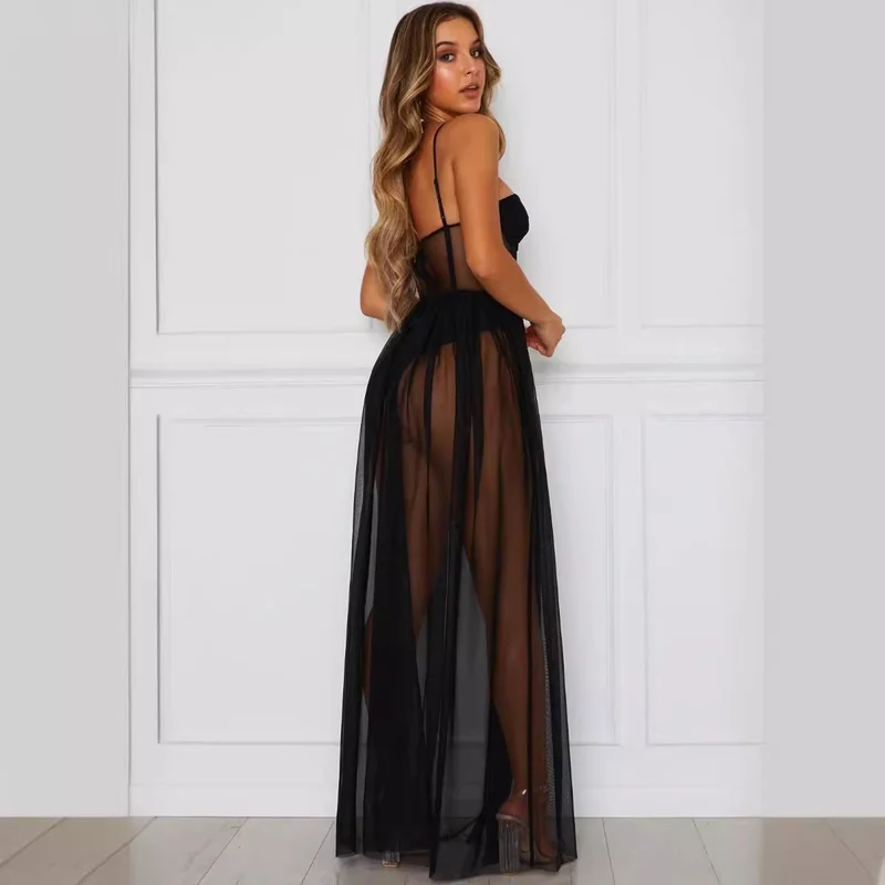 Damen aufregendes Spitzen-Negligé mit verführerischem tiefem V-Ausschnitt und transparenter Silhouette