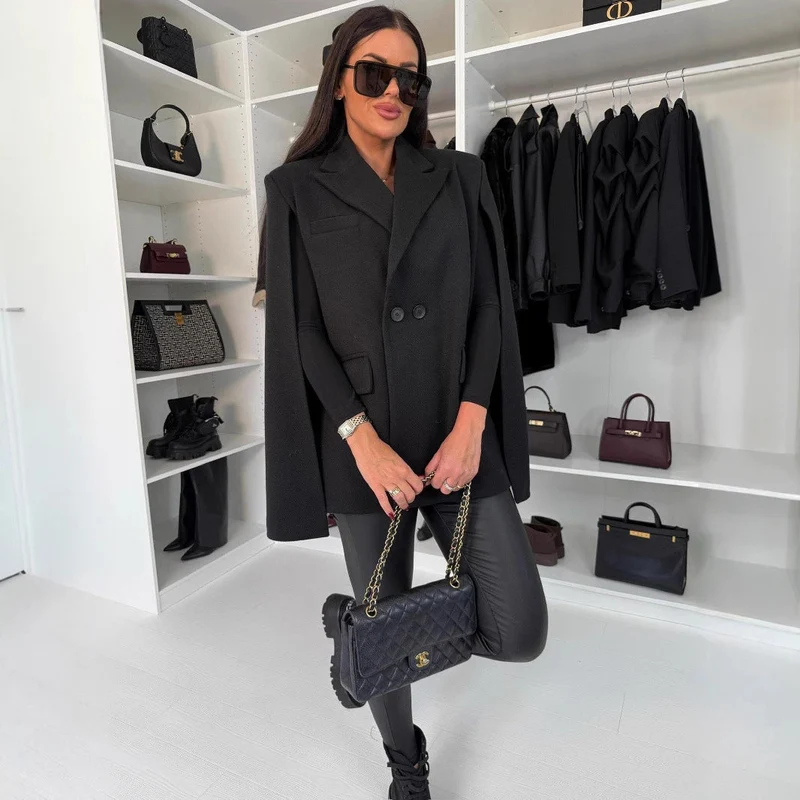 Damen modischer Cape-Blazer mit doppelter Knopfleiste