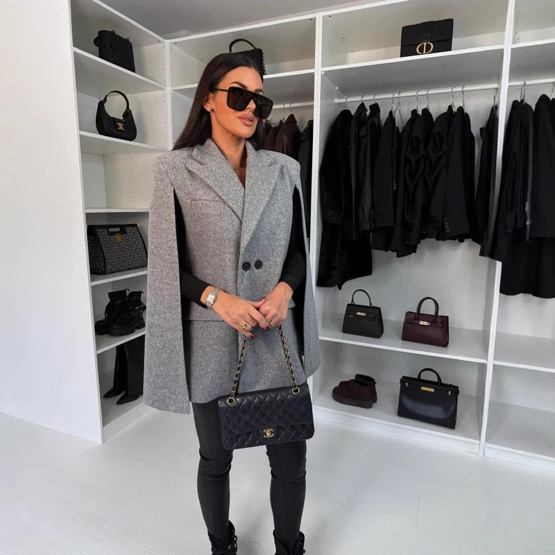 Damen modischer Cape-Blazer mit doppelter Knopfleiste