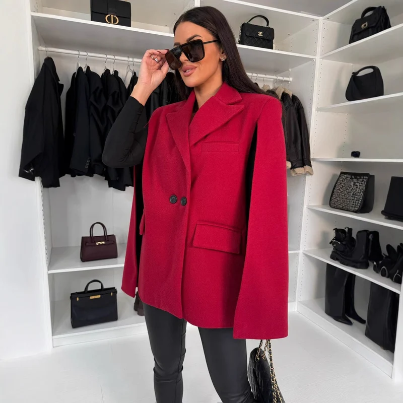 Damen modischer Cape-Blazer mit doppelter Knopfleiste