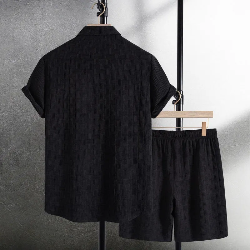Damen Kurzarmhemden mit strukturiertem Muster und bequemen Shorts Nord Taschen