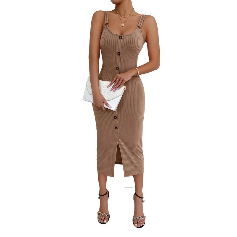 Damen figurbetontes Kleid mit Knopfdetails und hohen Seitenschlitzen Nord Taschen