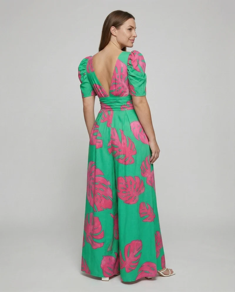 Damen nan Wickel-Maxikleid mit V-Ausschnitt, Puffärmeln, taillierter Drapierung und Eingrifftaschen Nord Taschen