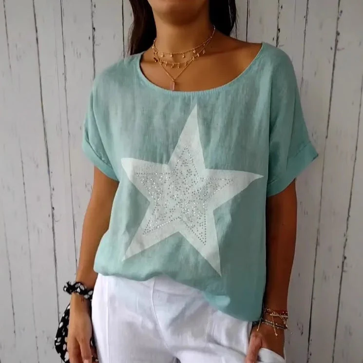 Damen lässiges Leinenoberteil mit glitzerndem Sternmotiv Nord Taschen