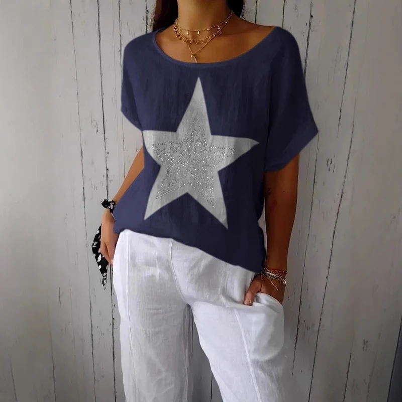Damen lässiges Leinenoberteil mit glitzerndem Sternmotiv Nord Taschen