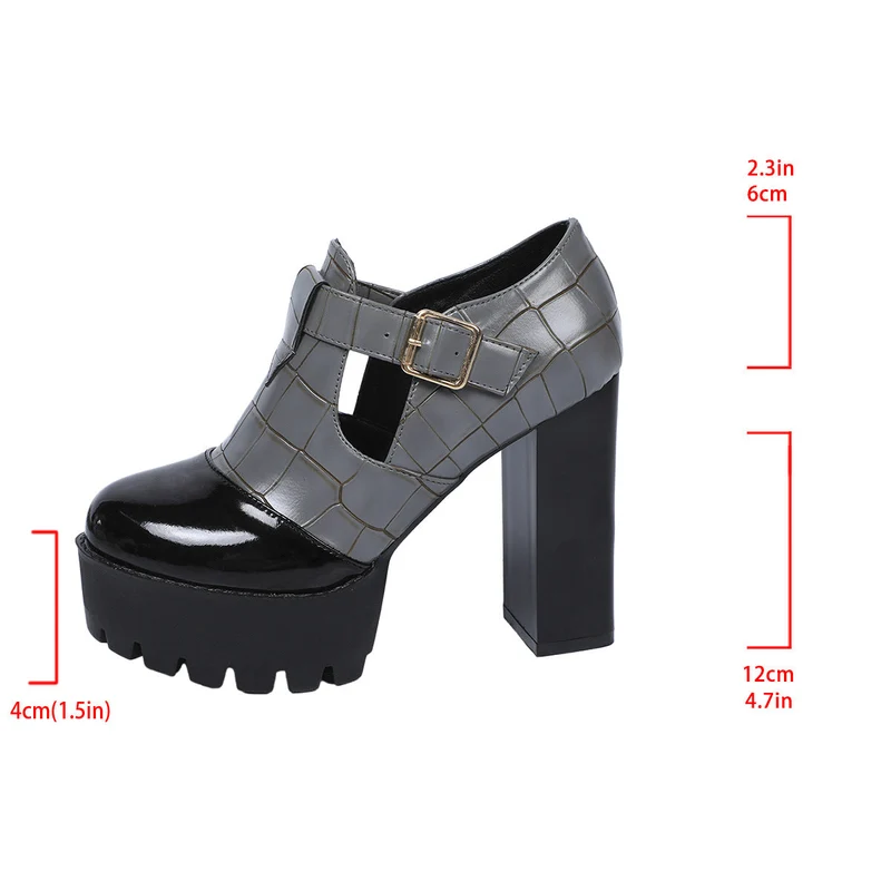 Damen Plateau-Pumps mit modischem Krokoprägungs-Design und verstellbarem Riemen